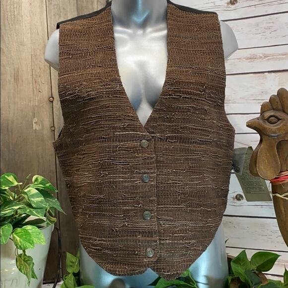 Katch Me Vintage NWT Western Brown Leather Cowboy Rancher Vest Retro XL N - Picture 1 of 8